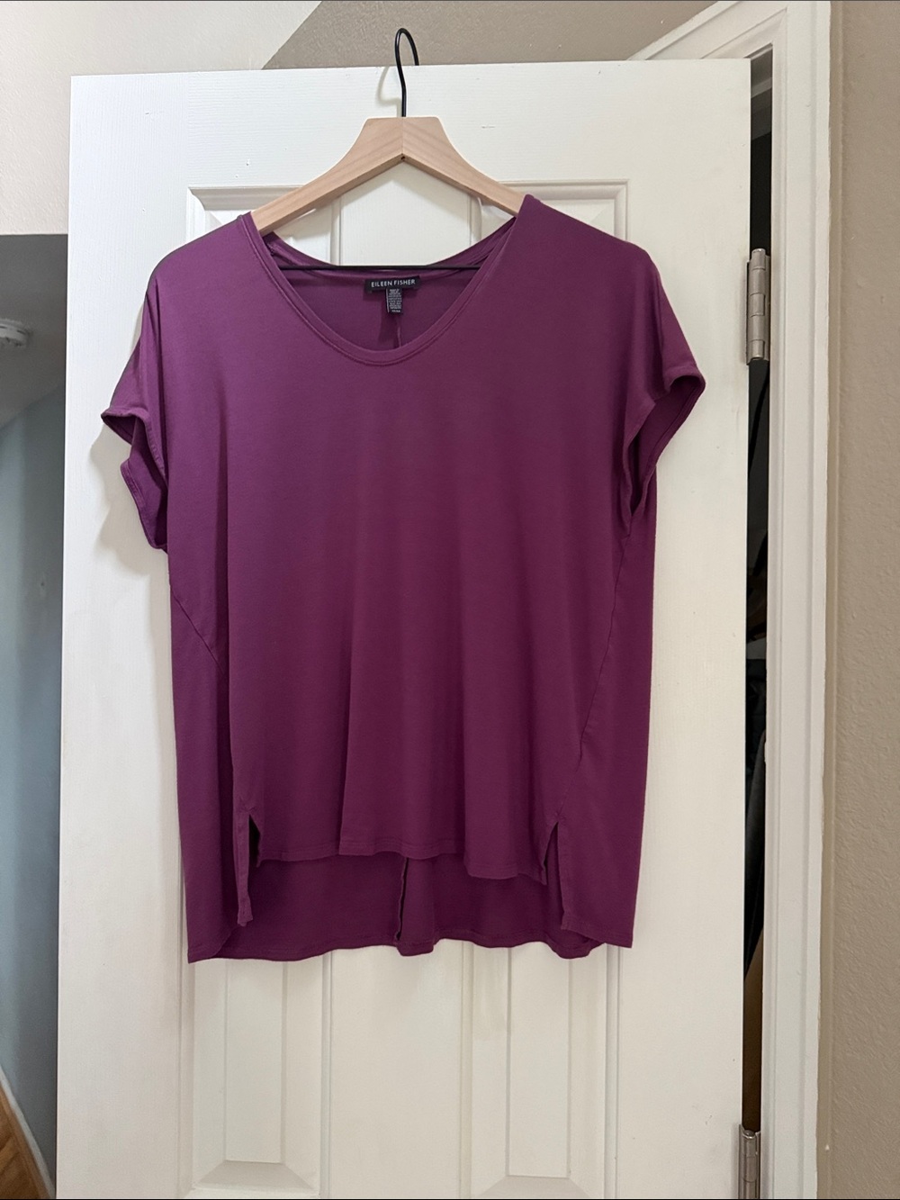 Eileen Fisher Plum Short-Sleeve V-Neck Top T-Shirt - Picture 6 of 8